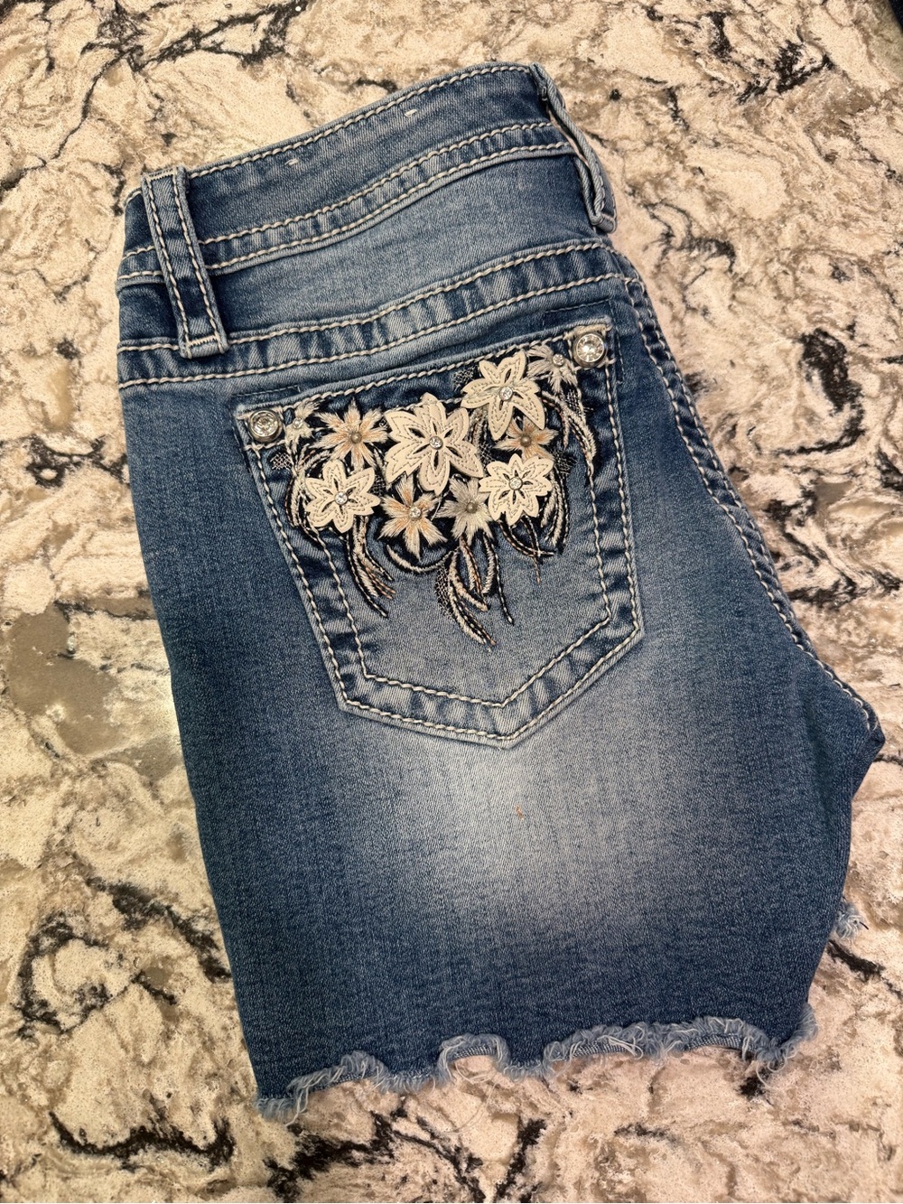 Miss Me Size 26 Floral Rhinestone Denim Shorts Y2K